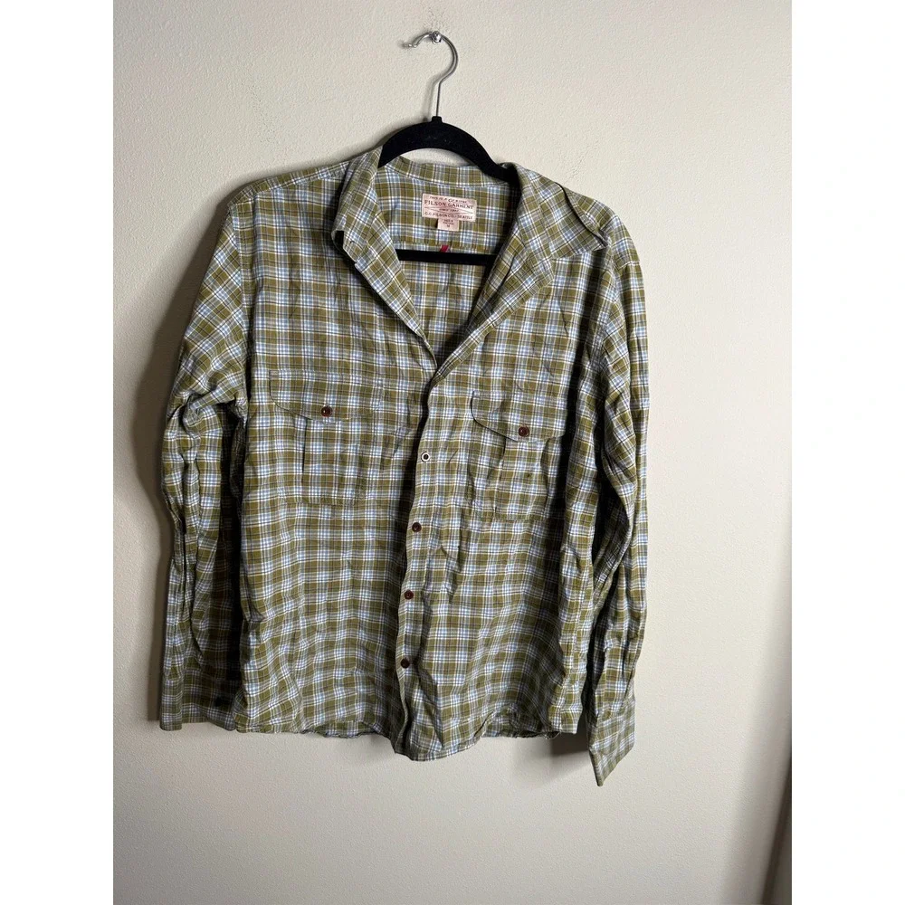 Filson Men's Medium Olive Plaid Long‎ Sleeve Button Up Shirt Outdoors Casual